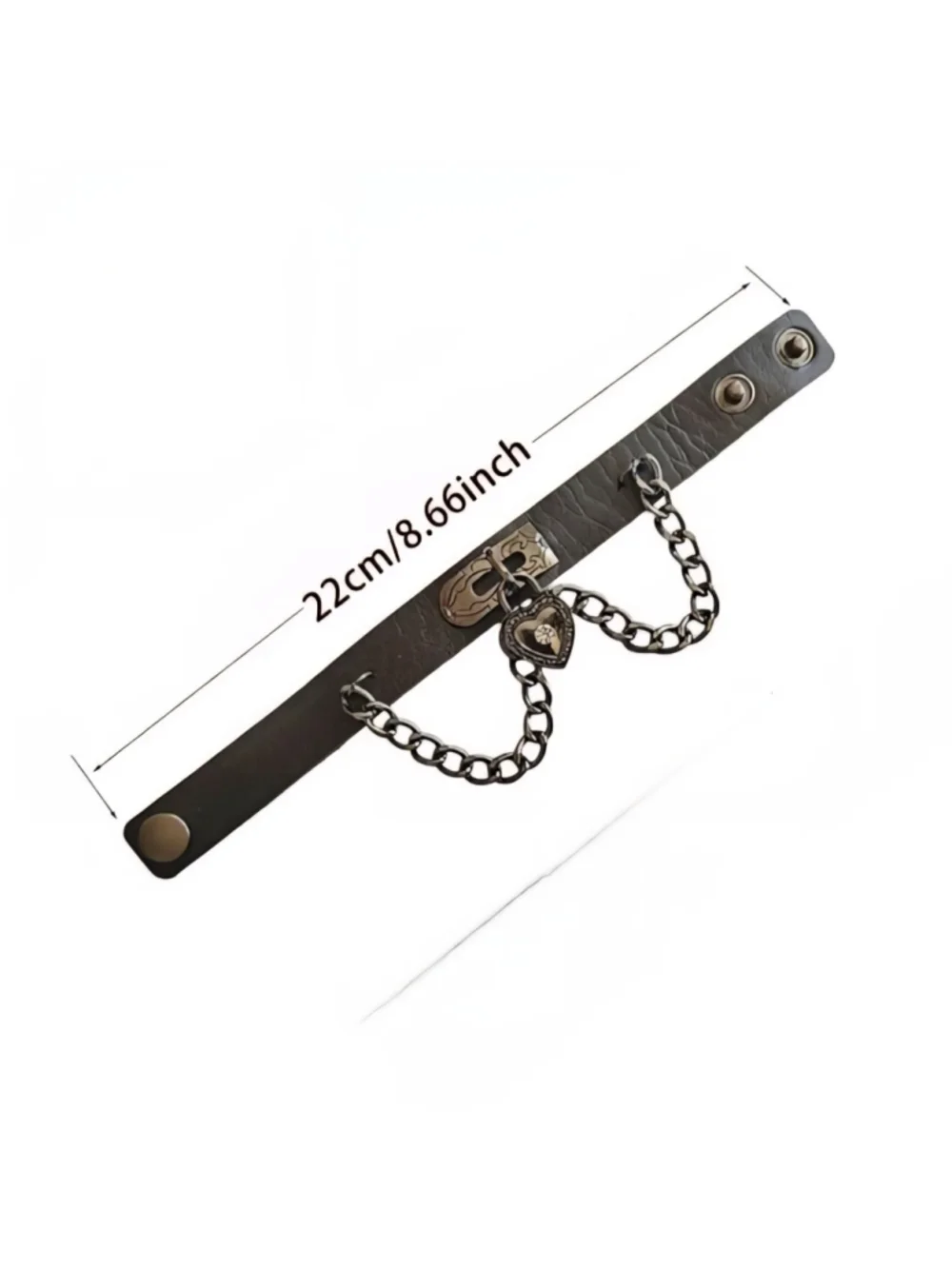 Gothic Punk Black Leather Heart Lock Chain Bracelet / Choker Cuff Jewelry New